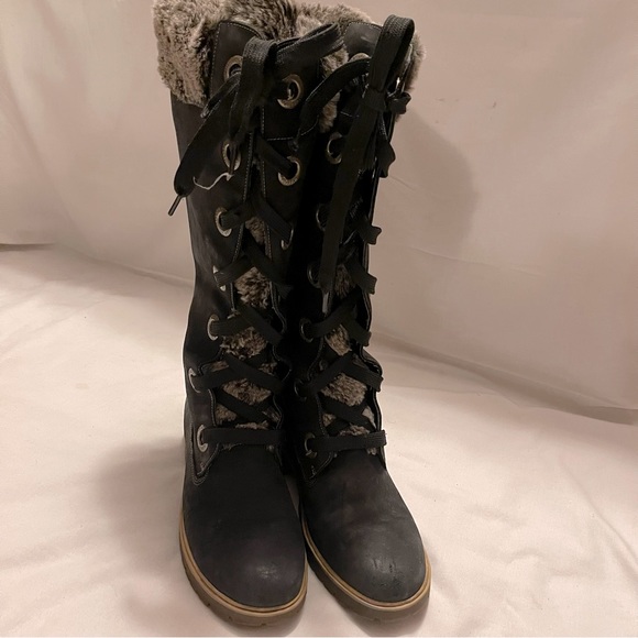 Timberland Mirney black leather faux fur thong and trim high boots - Picture 13 of 14